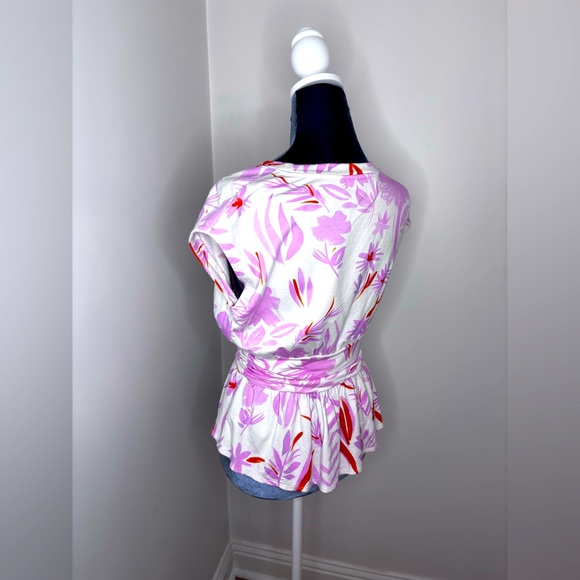 Anthropologie Pink & White Floral Print Top With Belted Waistband. Size Xs - Picture 5 of 9